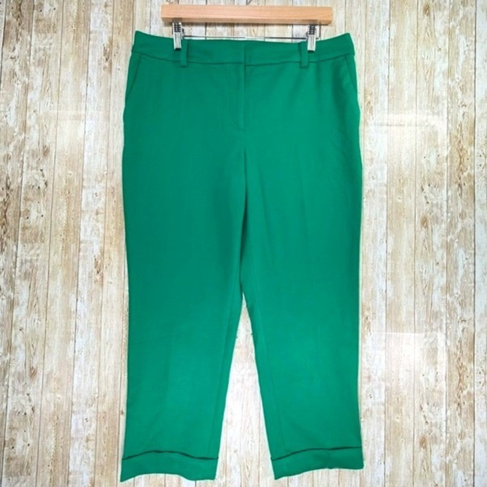 LOFT The Devin Slim Pants 14P Green Crop Cuffed Ankle Trousers Emerald Stretch